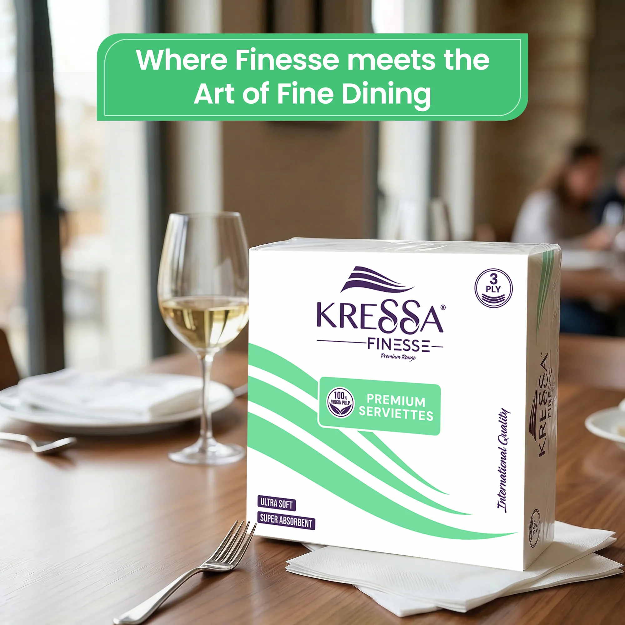 Kressa Finesse Premium 3-Ply Paper Napkins, 50 Sheets Per Pack, 100% Virgin Pulp - image 3