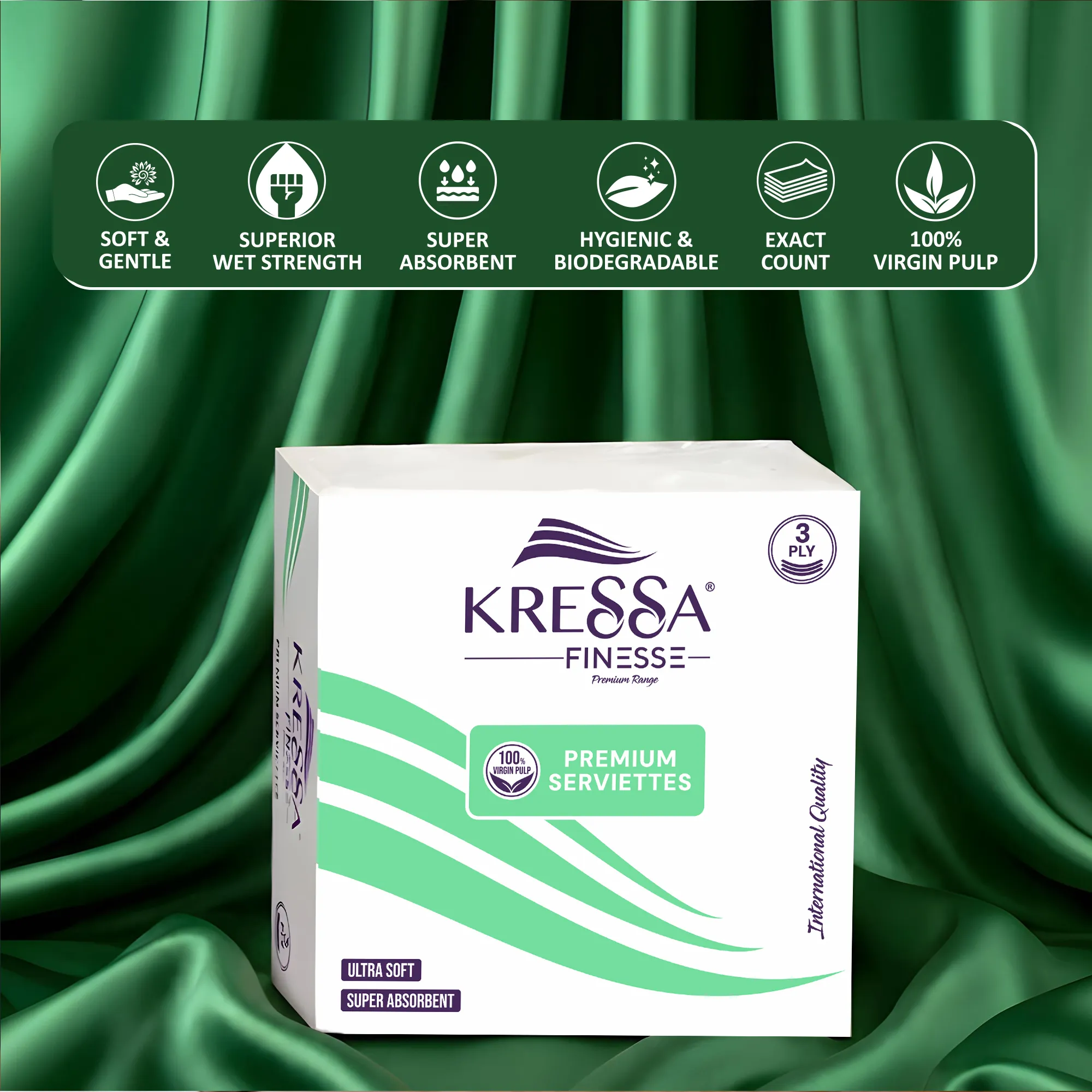 Kressa Finesse Premium 3-Ply Paper Napkins, 50 Sheets Per Pack, 100% Virgin Pulp - image 6