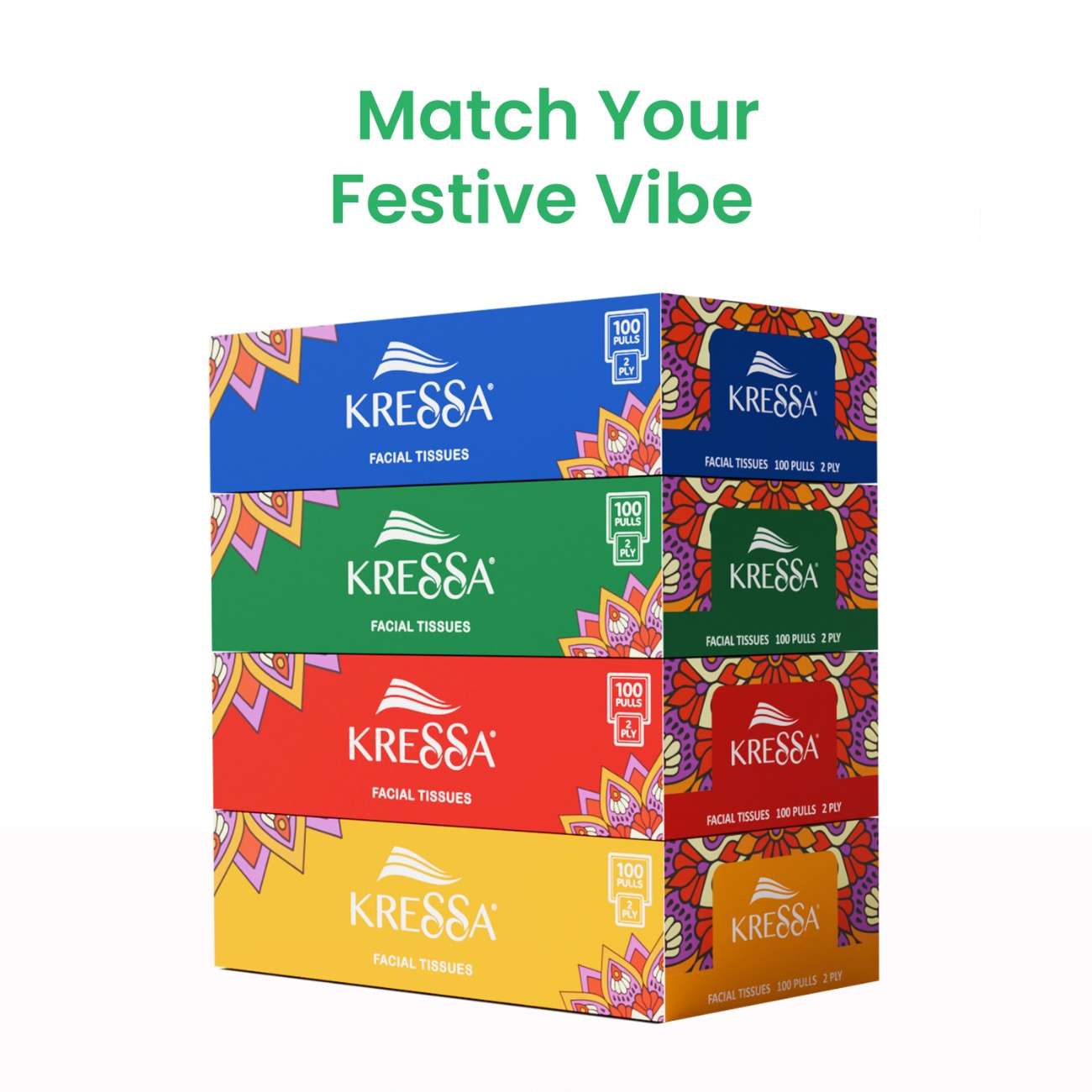 Kressa 2 Ply Facial Tissue Festive Box, 100 Pulls Per Box - image 2