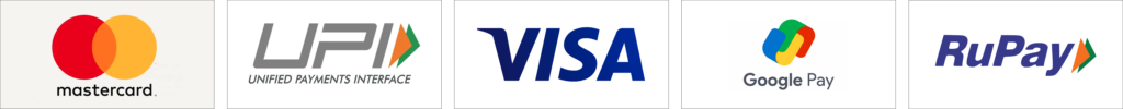 Secure payments accepted: Mastercard, UPI, Visa, Google Pay and RuPay
