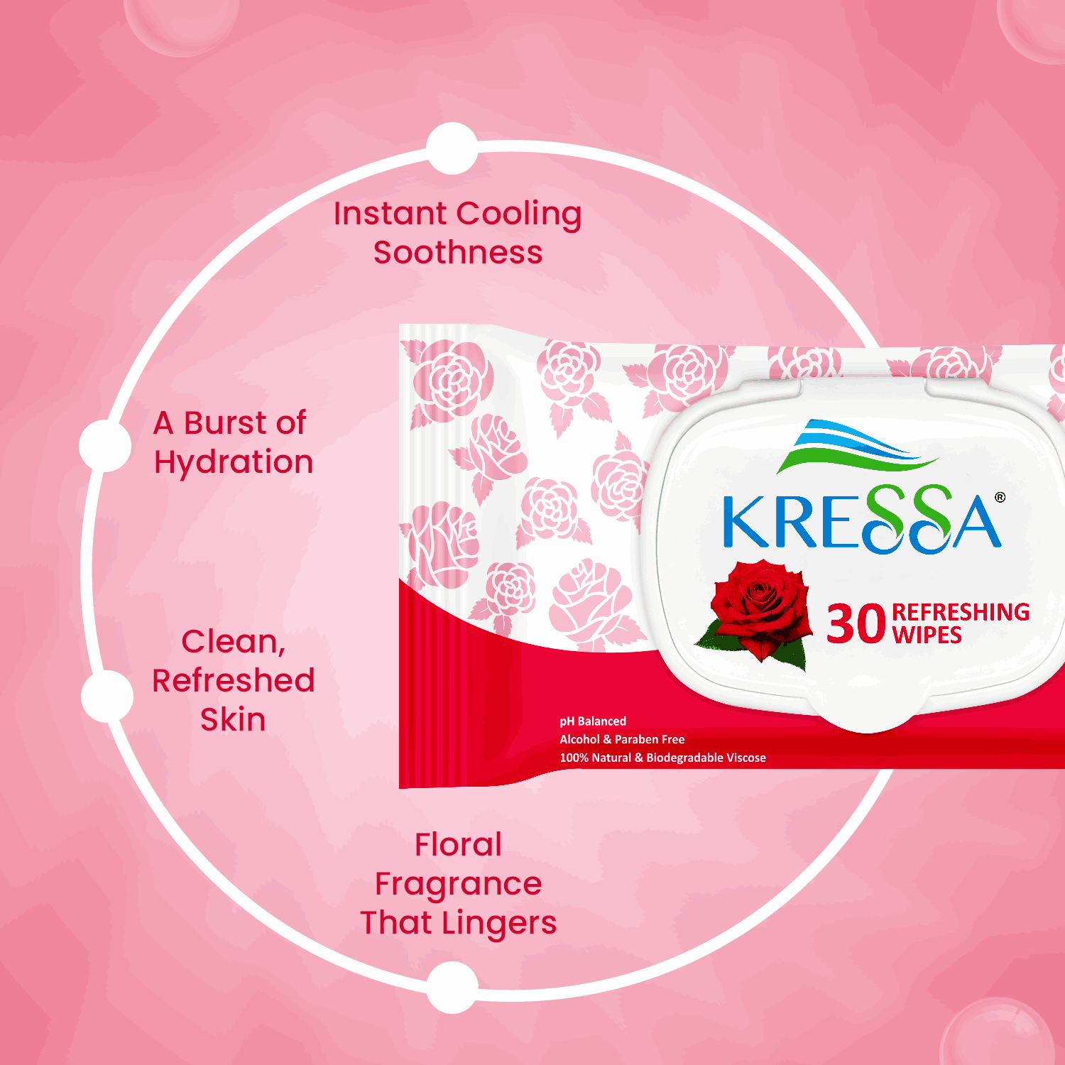 Kressa Rose Water Face Wipes, Gentle, Hydrating & Refreshing Face Cleansing Wipes - image 5