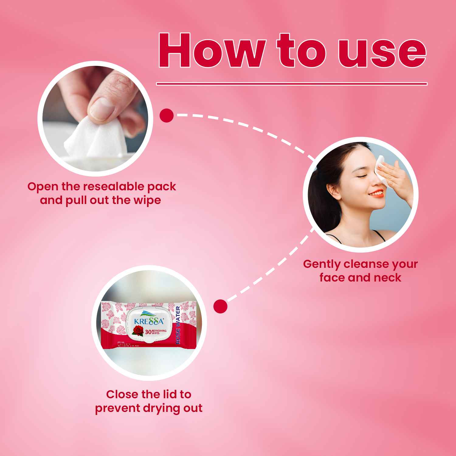 Kressa Rose Water Face Wipes, Gentle, Hydrating & Refreshing Face Cleansing Wipes - image 7