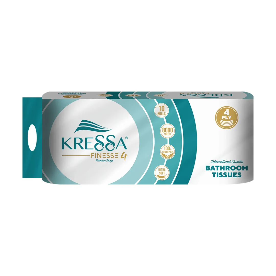 Kressa Finesse 4Ply Toilet Paper Roll, 10 Rolls x 200 Pulls, Soft & Strong Toilet Tissue