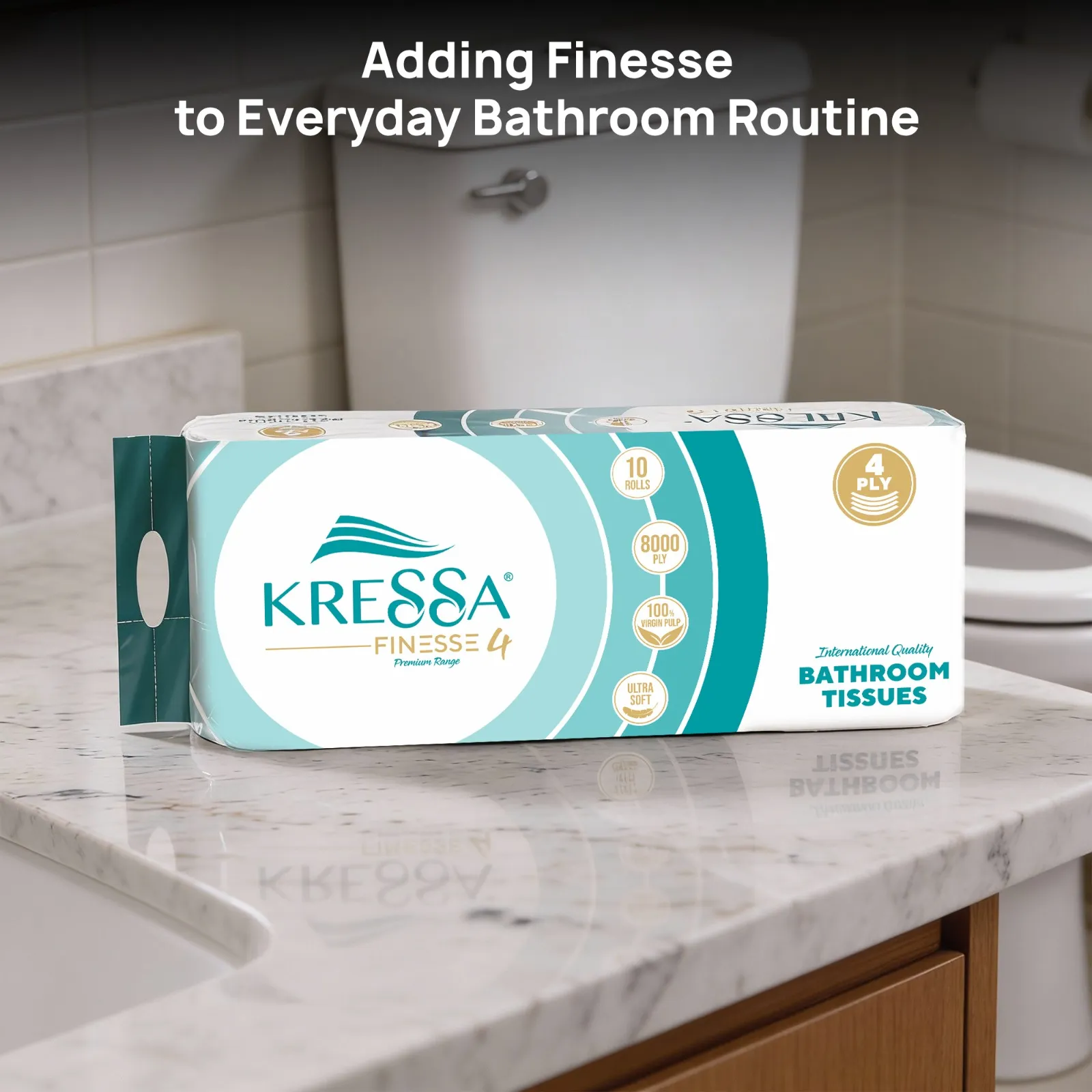 Kressa Finesse 4Ply Toilet Paper Roll, 10 Rolls x 200 Pulls, Soft & Strong Toilet Tissue - image 2