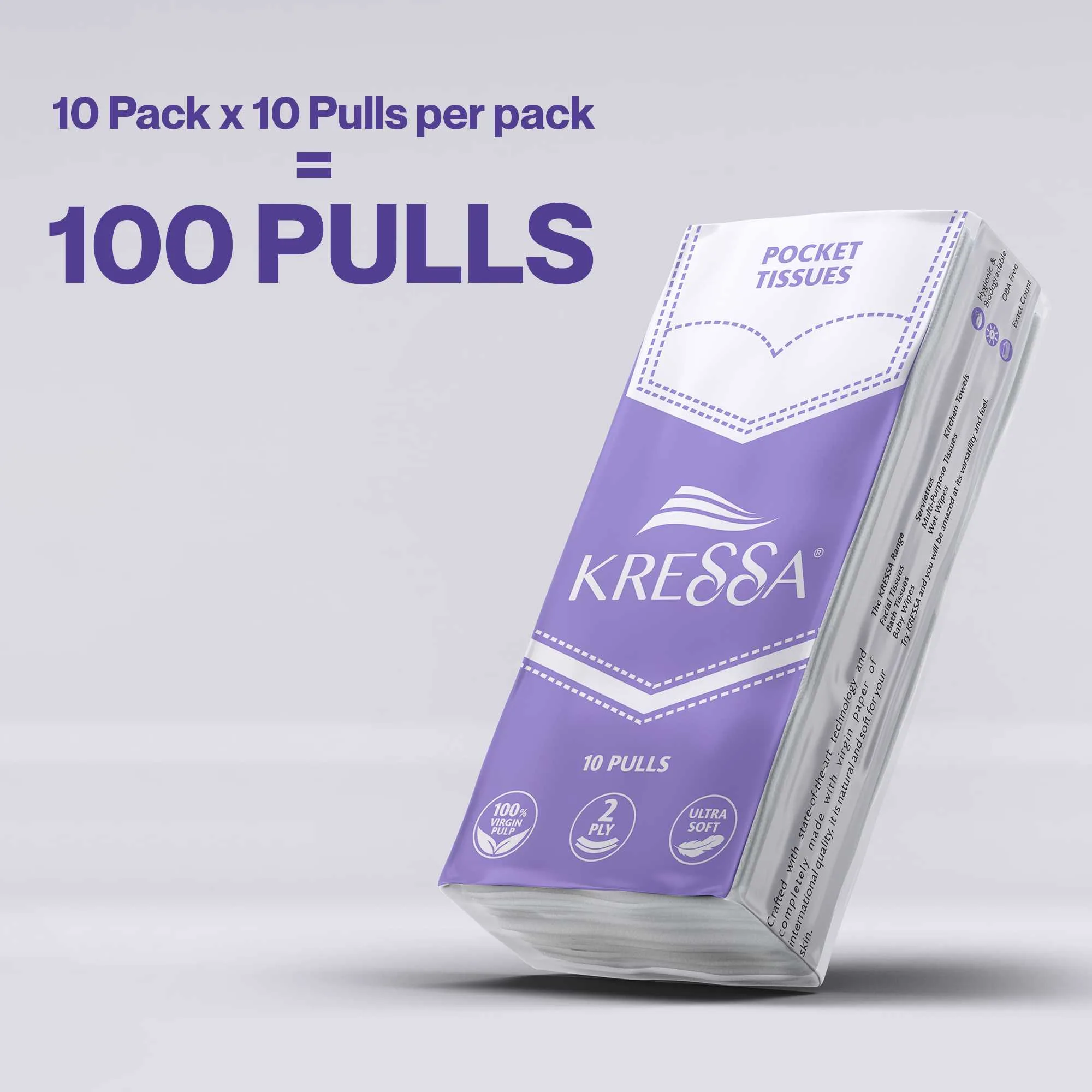 Kressa Facial Pocket Tissue Paper, 2-Ply Travel-Friendly Face & Hand Tissues - image 2