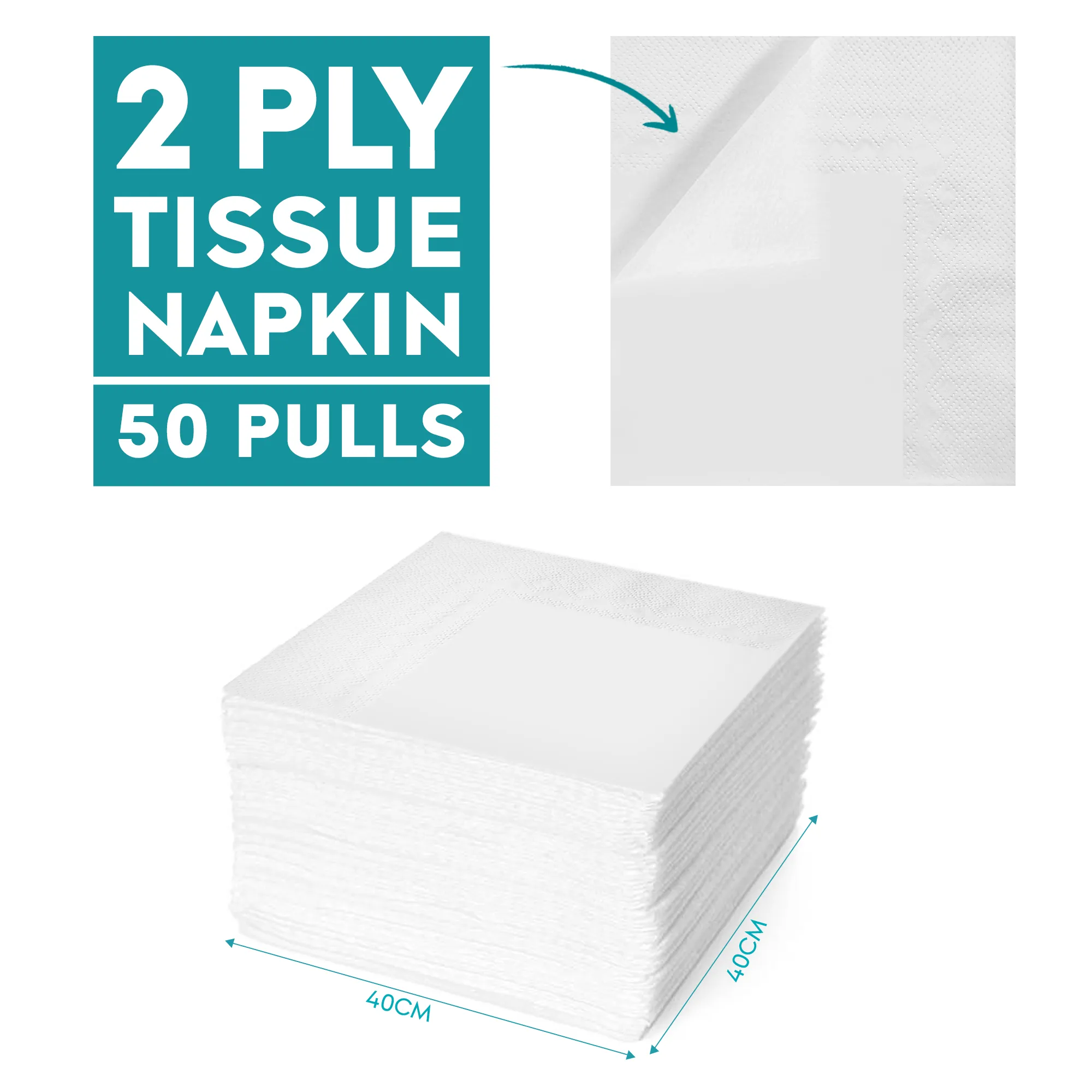Kressa Premium 2 Ply Paper Napkins (40X40 cm), 50 Pulls Per Pack - image 3