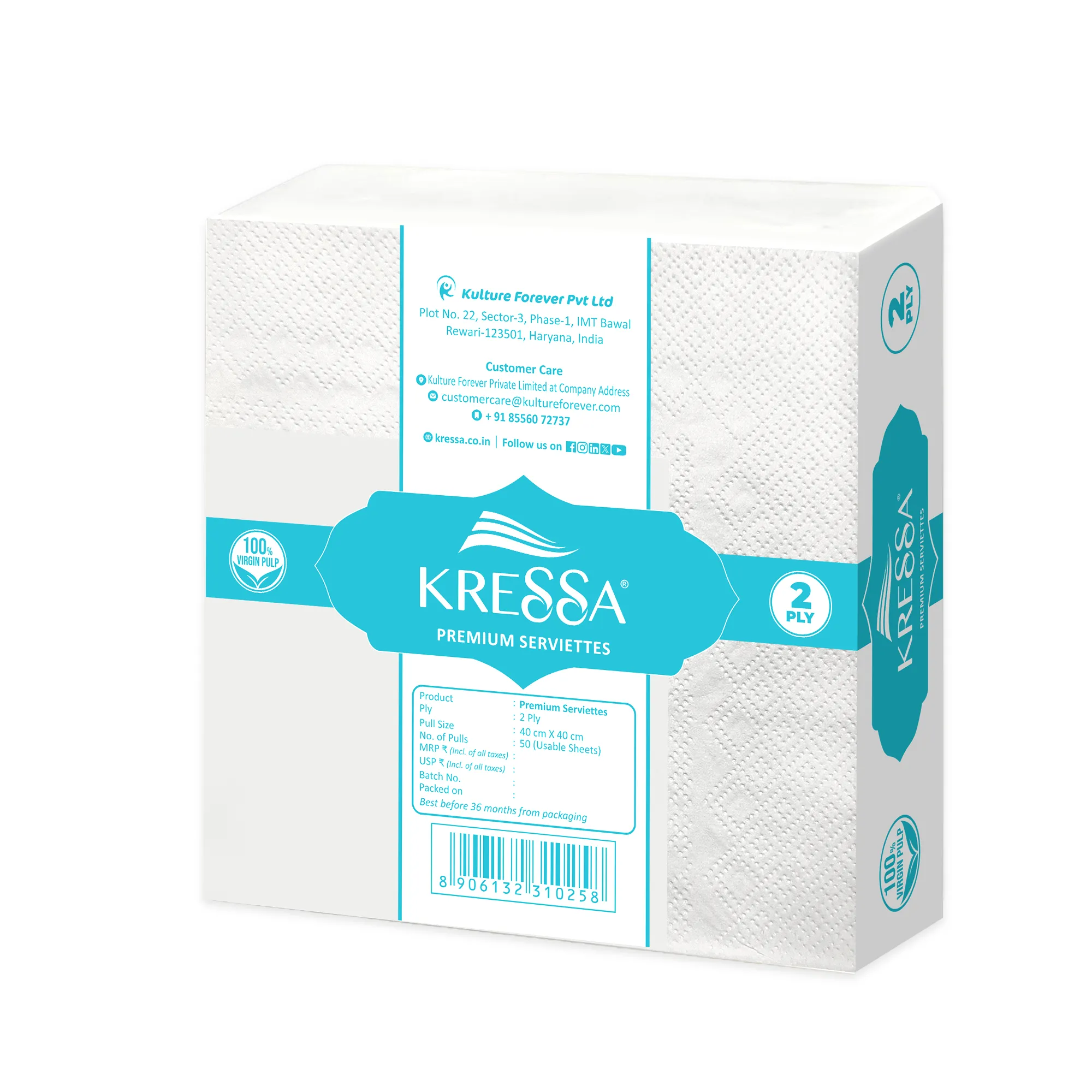 Kressa Premium 2 Ply Paper Napkins (40X40 cm), 50 Pulls Per Pack - image 6