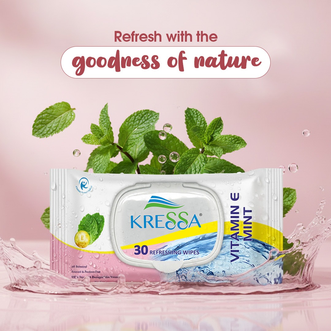 Kressa Face Wipes with Vitamin E & Mint, 30 Wipes Per Pack - image 2