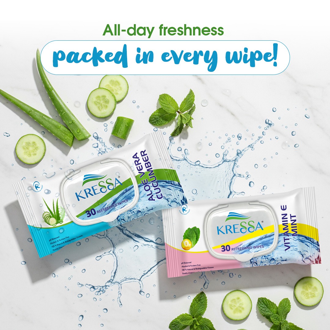 Kressa Wipes Combo, Aloe Vera Cucumber & Vitamin E Mint, 30 Wipes Per Pack - image 2