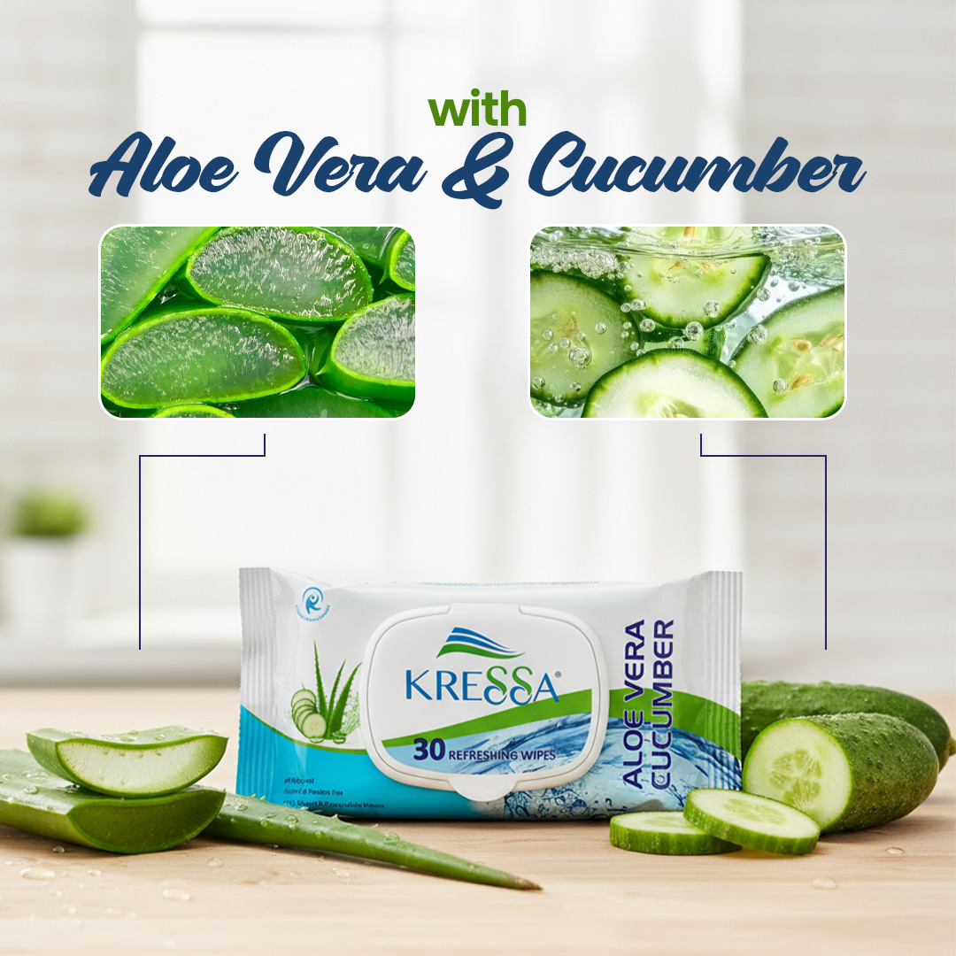 Kressa Face Wipes with Aloe Vera & Cucumber, 30 Wipes Per Pack - image 3