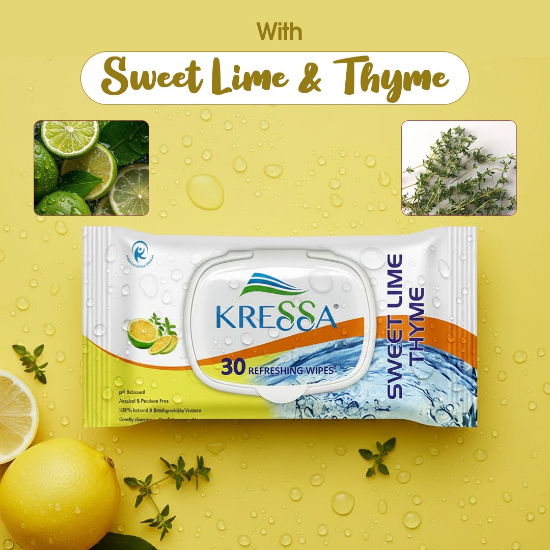 Kressa Face Wipes with Sweet Lime & Thyme, 30 Wipes Per Pack - image 3