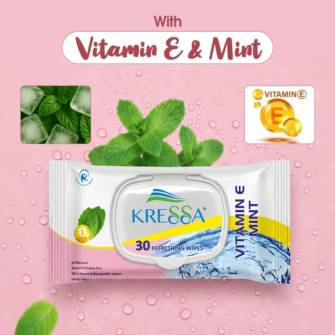 Kressa Face Wipes with Vitamin E & Mint, 30 Wipes Per Pack - image 3