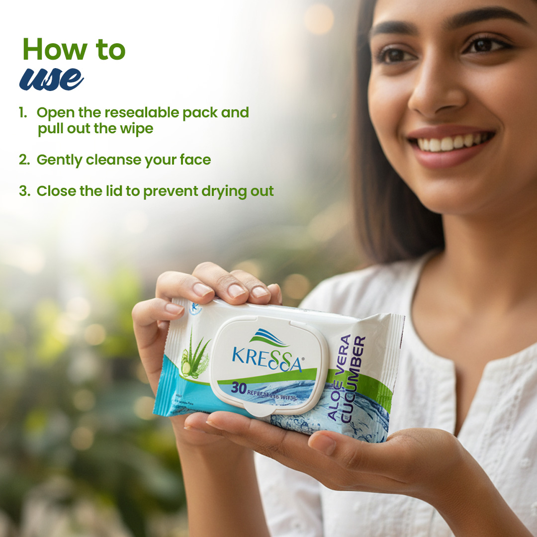 Kressa Face Wipes with Aloe Vera & Cucumber, 30 Wipes Per Pack - image 4