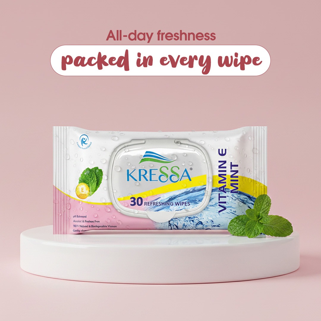 Kressa Face Wipes with Vitamin E & Mint, 30 Wipes Per Pack - image 5