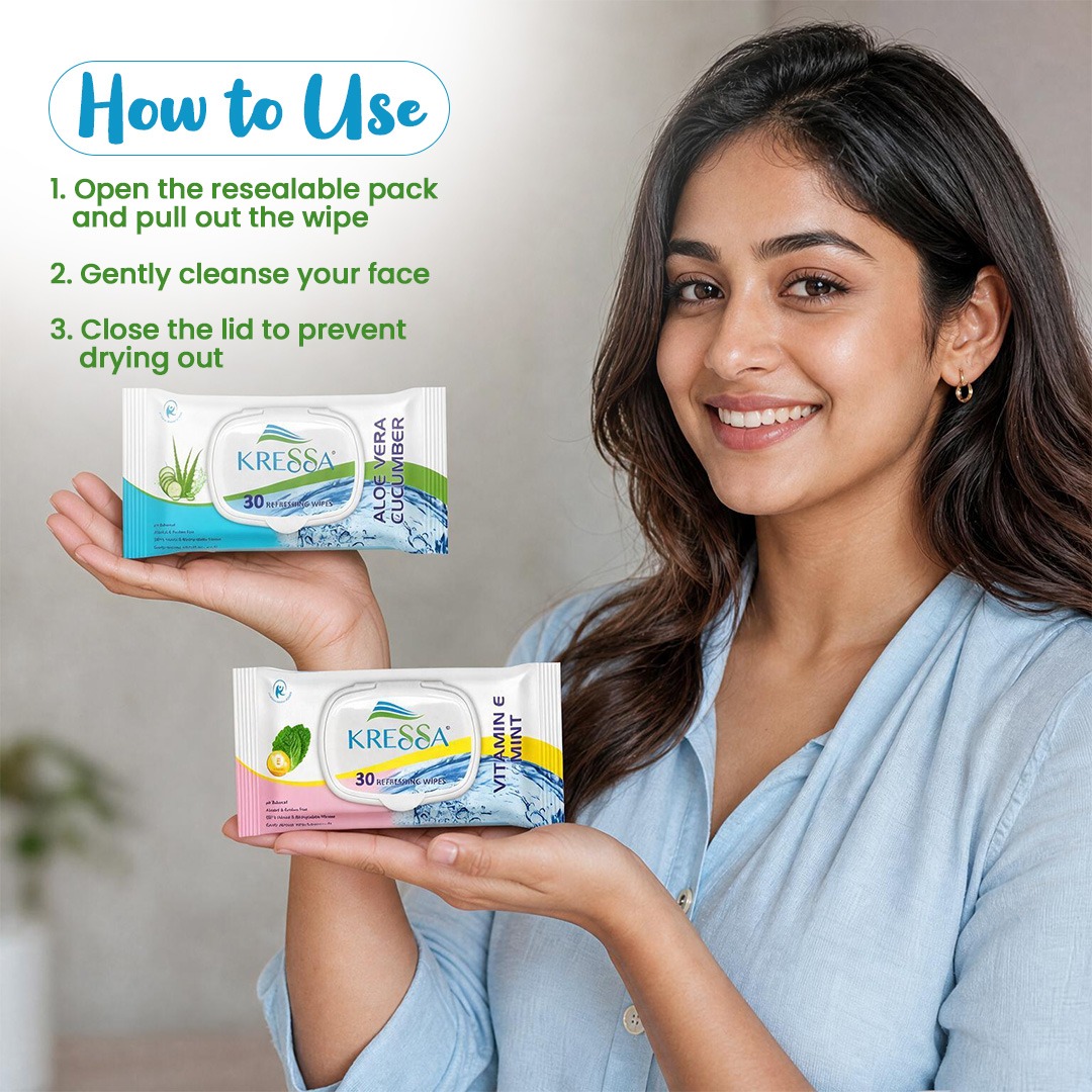 Kressa Wipes Combo, Aloe Vera Cucumber & Vitamin E Mint, 30 Wipes Per Pack - image 5