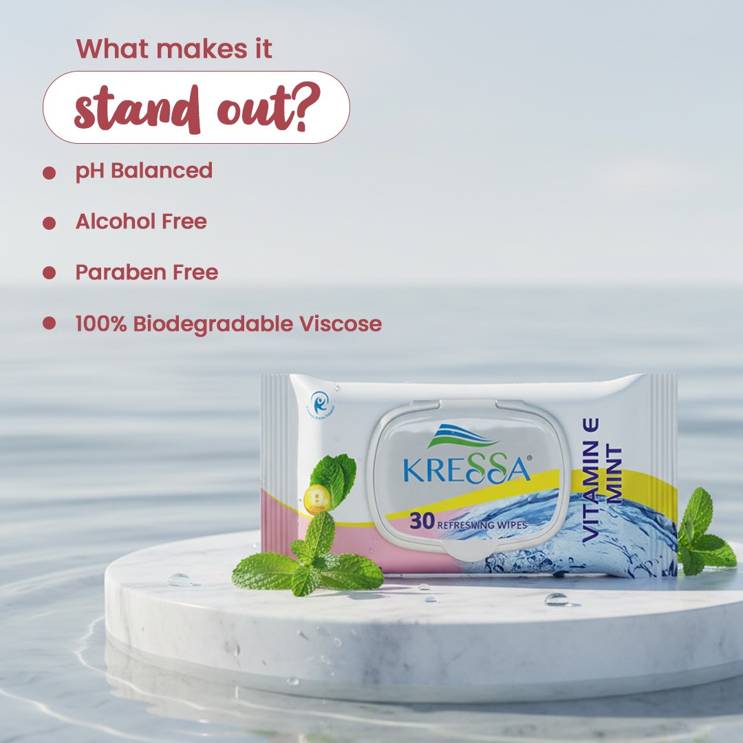 Kressa Face Wipes with Vitamin E & Mint, 30 Wipes Per Pack - image 7