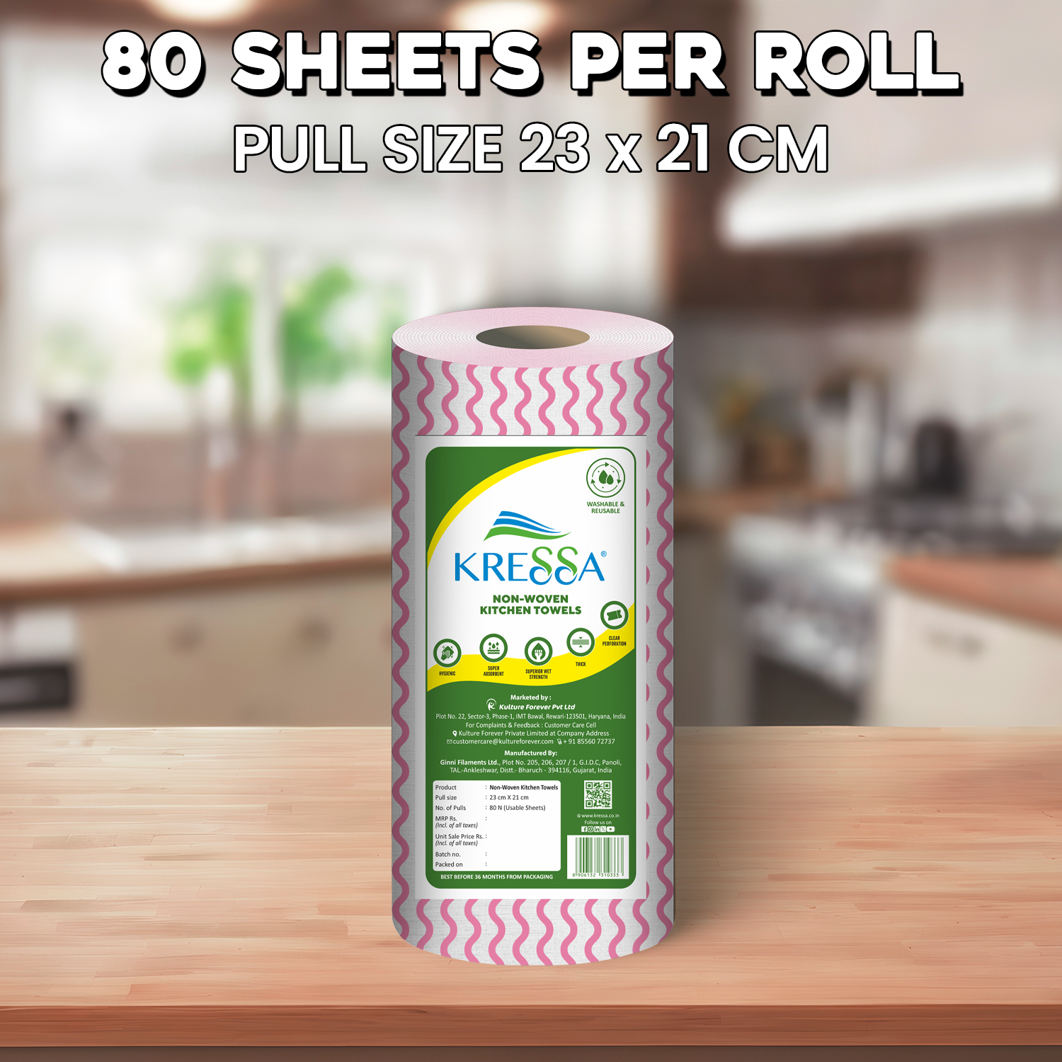 Kressa Non Woven Kitchen Towel Roll, Reusable & Super Absorbent - image 3