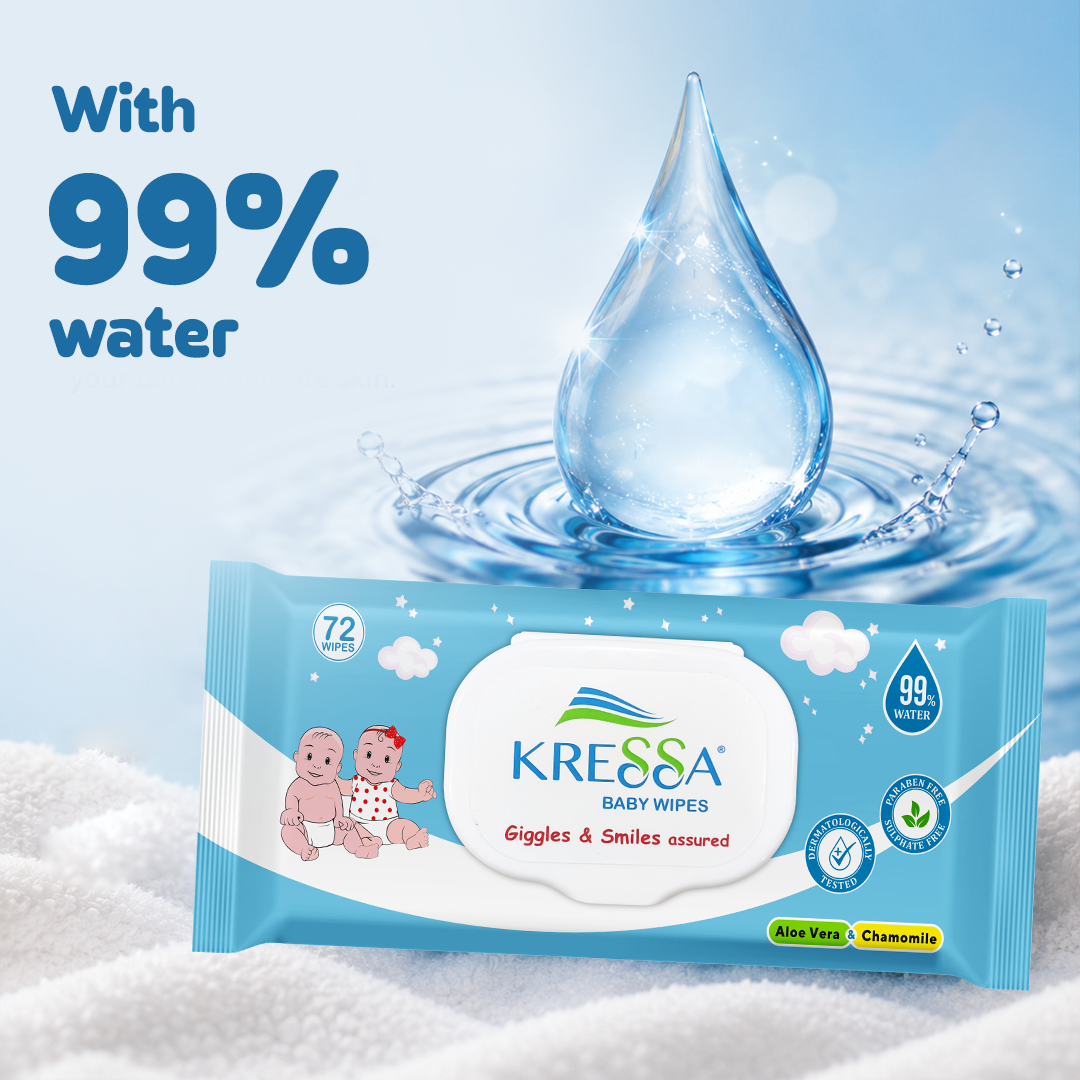 Kressa Baby Wet Wipes With Lid, 99% Pure Water, 72 Wipes Per Pack - image 4