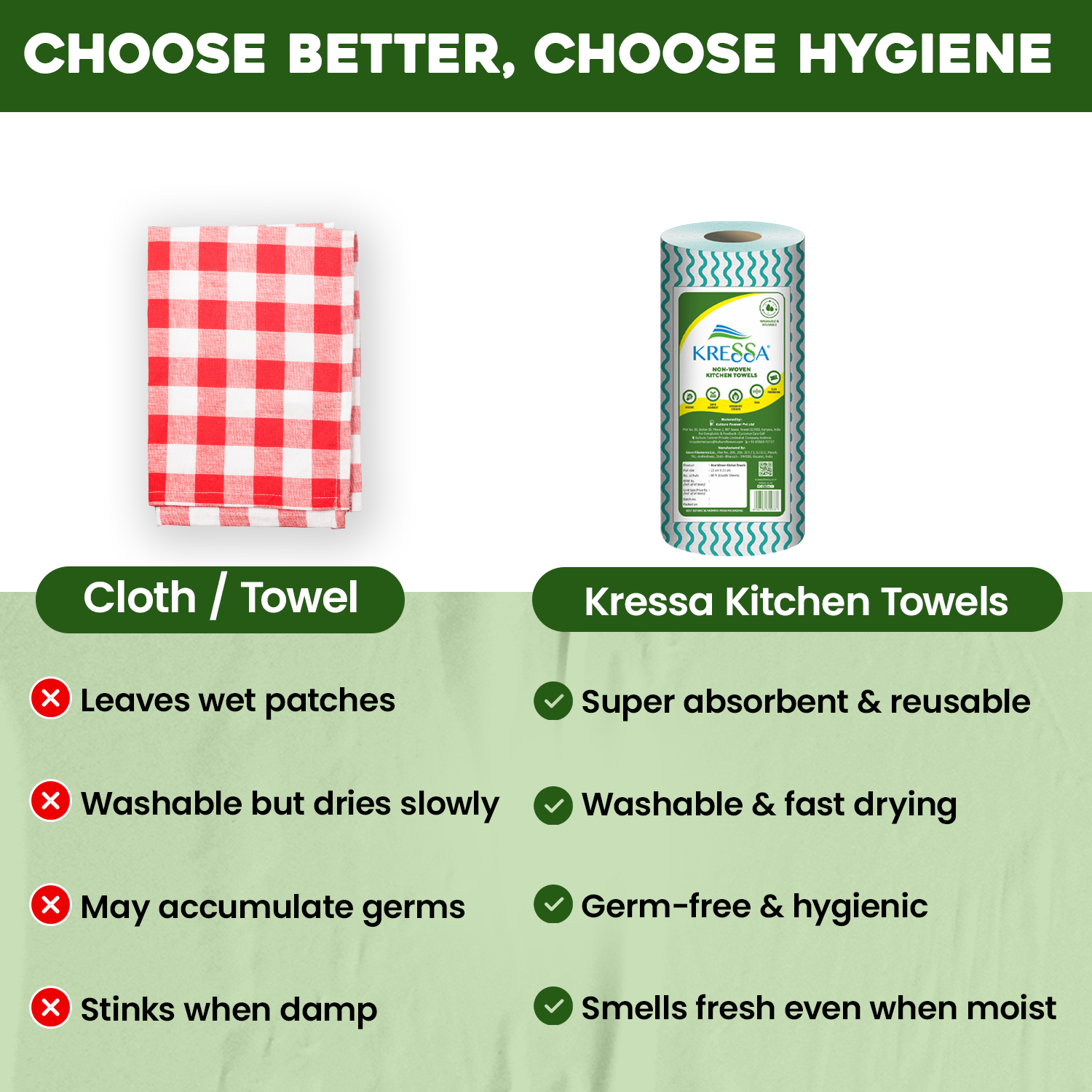 Kressa Non Woven Kitchen Towel Roll, Reusable & Super Absorbent - image 5
