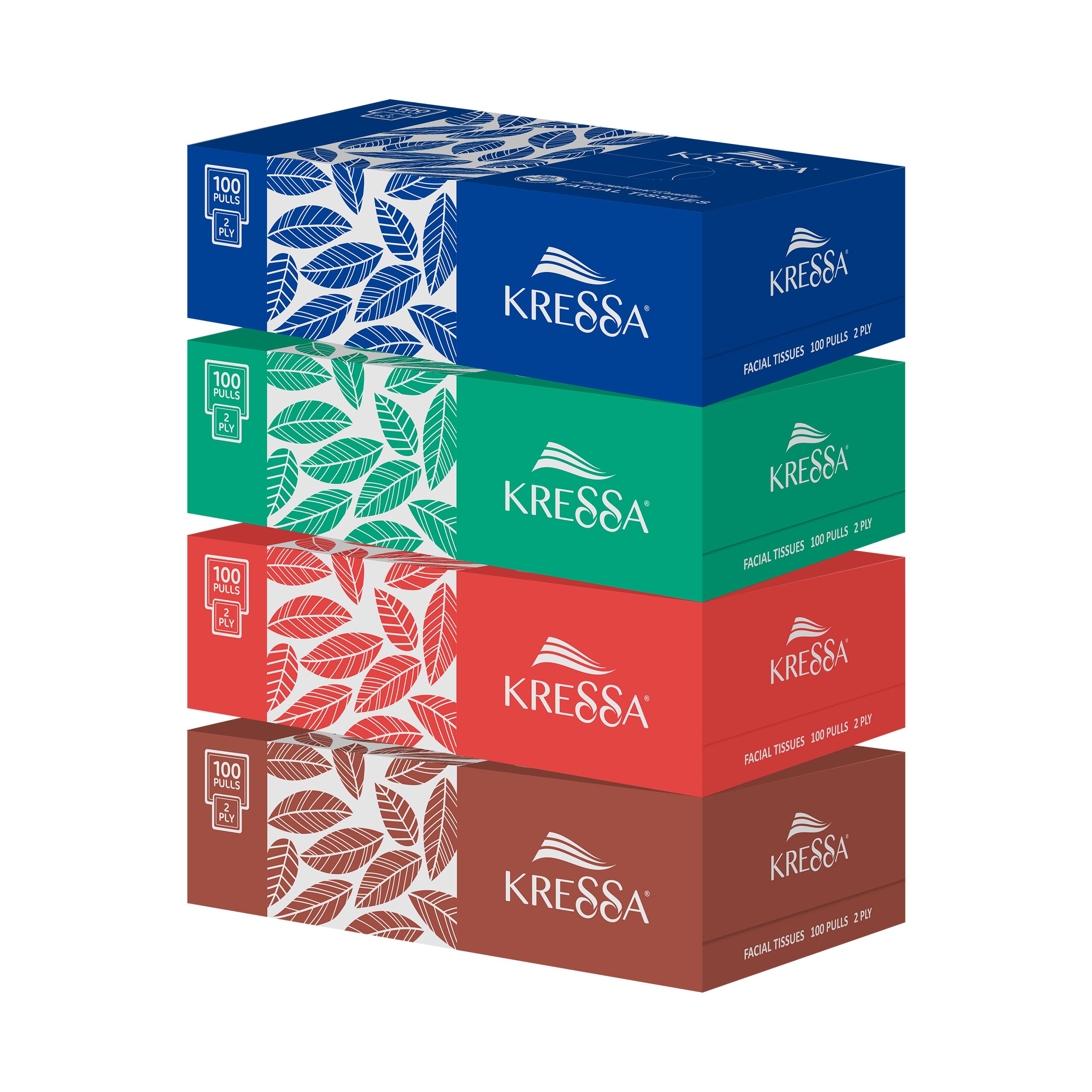 Kressa 2 Ply Face Tissue Pack Of 4 Boxes, 100 Pulls Per Box Total 400 Pulls