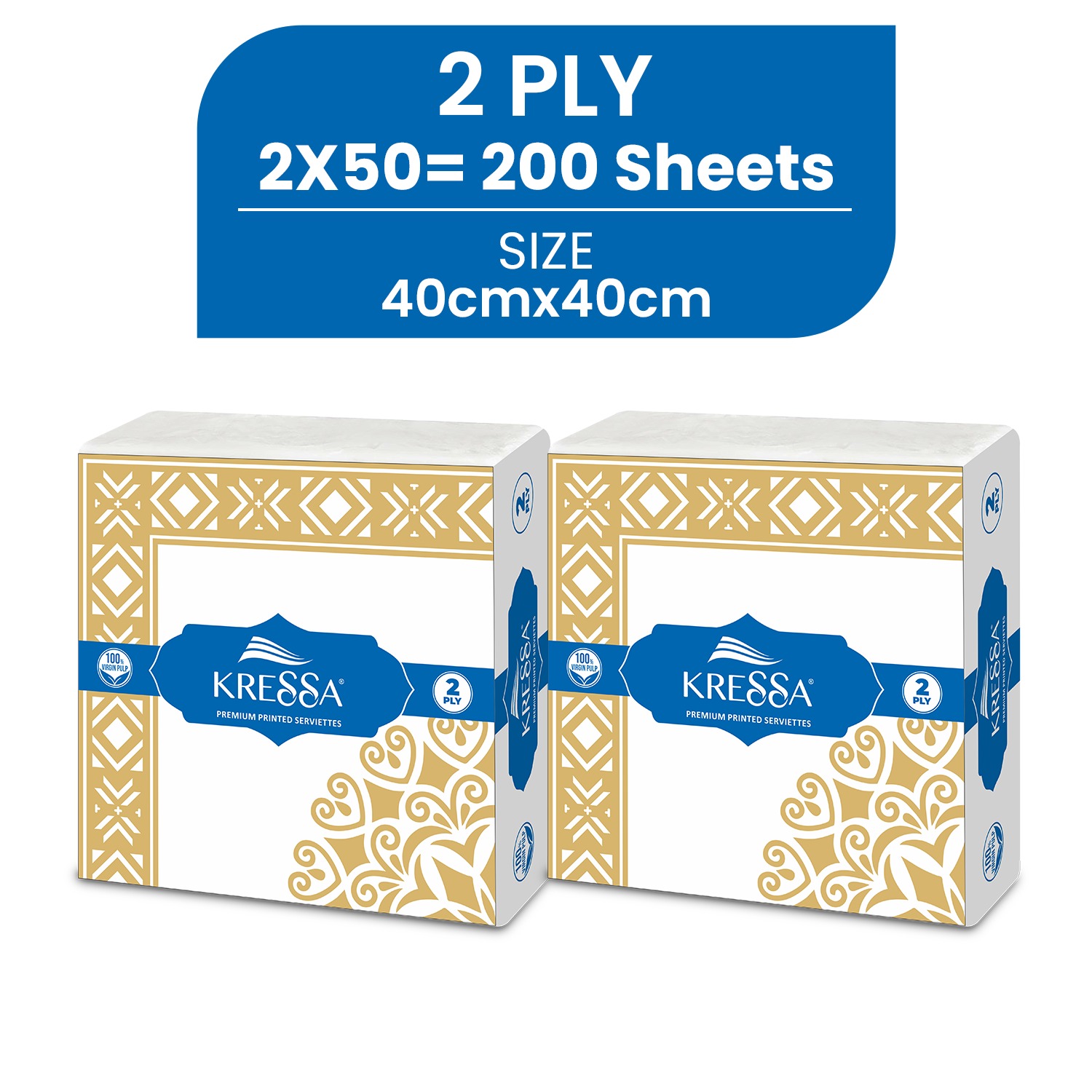 Kressa Premium Printed Napkins 40x40cm, 2Ply Printed Tissue Paper Napkins (50 Sheets Per Pack) - image 2