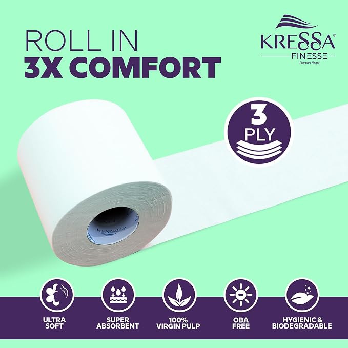 Kressa Finesse 3Ply Toilet Paper, 12 Rolls x 300 Pulls Per Roll - image 2