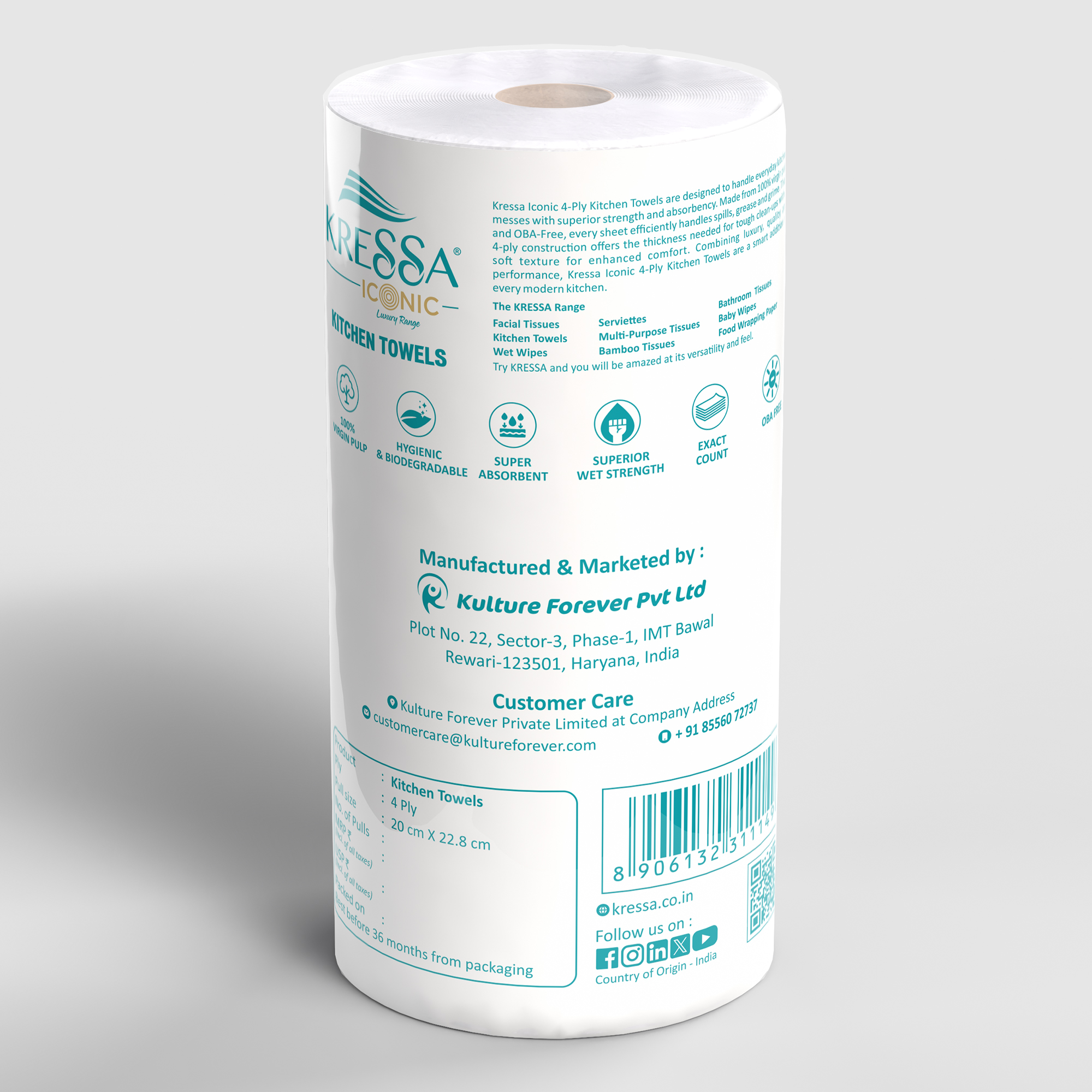 Kressa Iconic Kitchen Roll, 4 Ply, 60 Pulls Per Roll - image 8