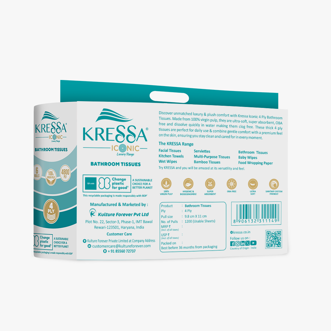 Kressa Iconic 4Ply Toilet Paper Roll, 6 Rolls x 200 Pulls, Soft & Strong - image 9