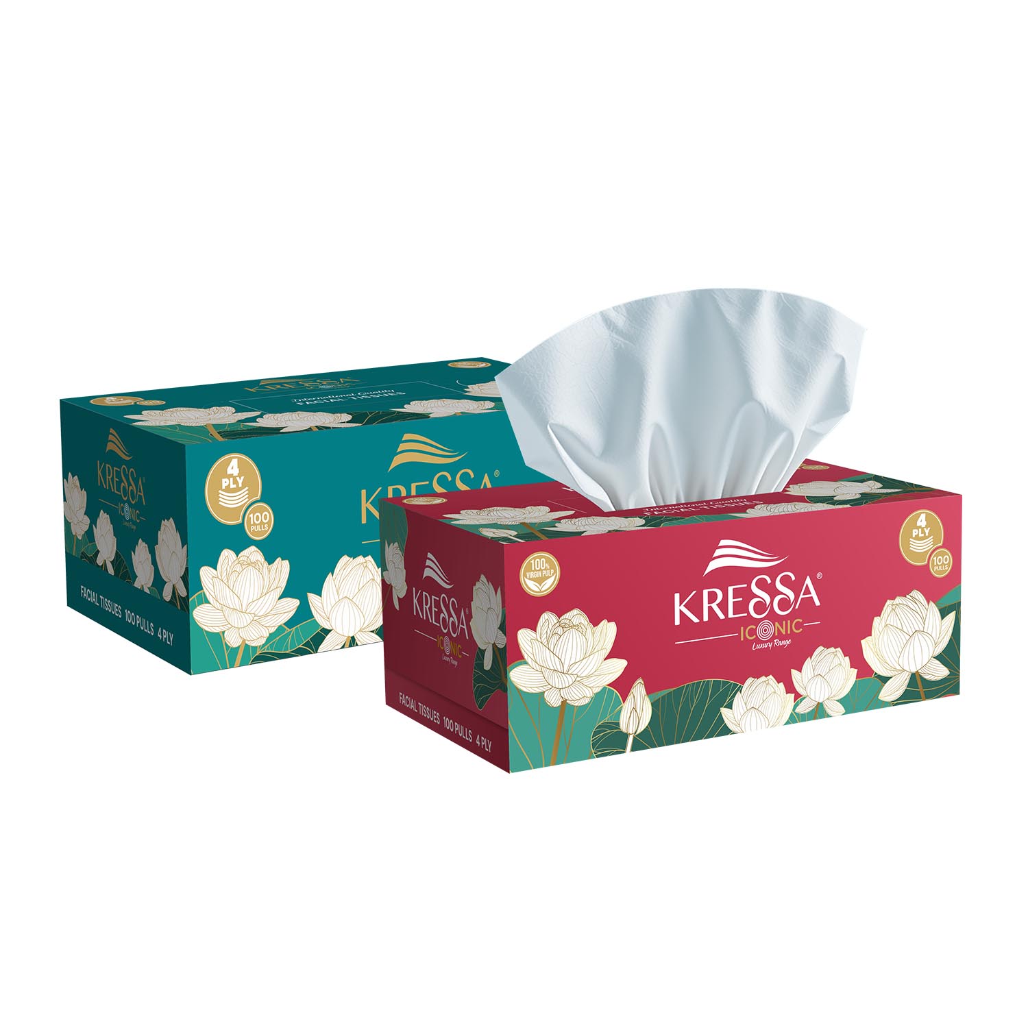 Kressa Iconic Ultrasoft 4 Ply Face Tissue Box, 100 Pulls Per Box