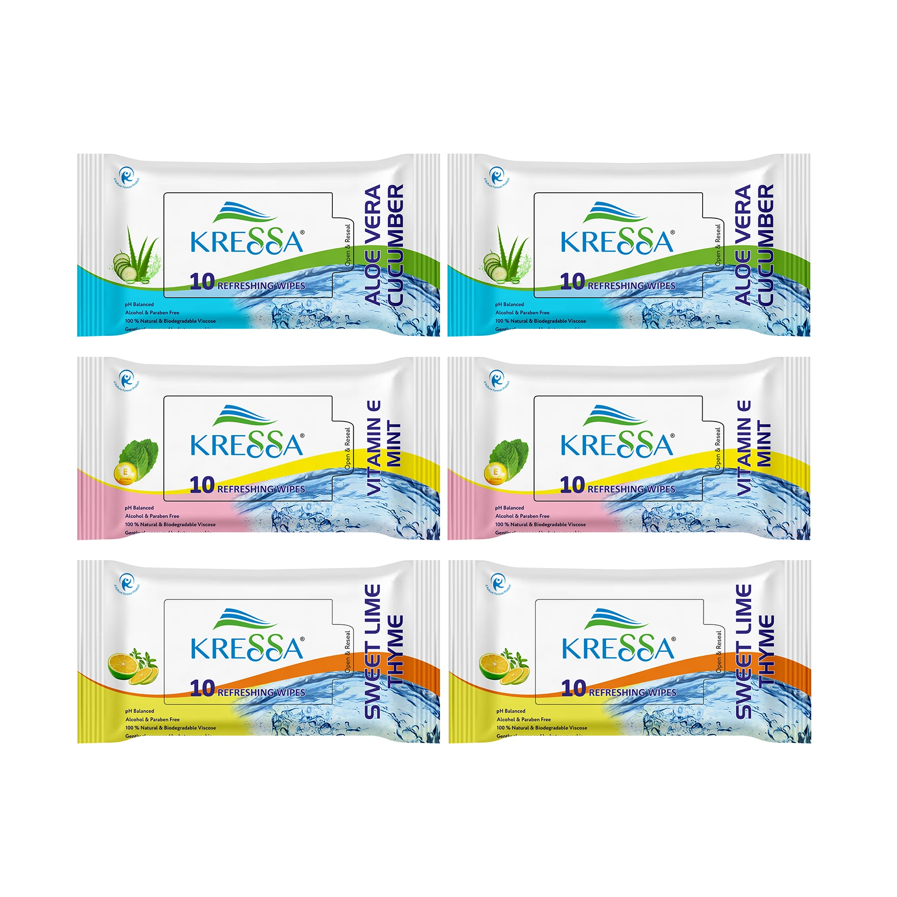 Kressa Wipes Combo | Aloe Vera, Vitamin E and Sweet Lime | 10 Wipes Per Pack - Image 1