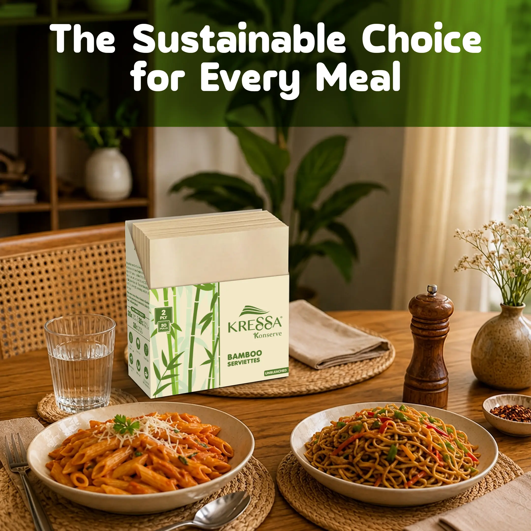 Kressa Konserve Bamboo Napkins, 2Ply, 50 Pulls, Eco-Friendly, Unbleached, Food Safe - image 6