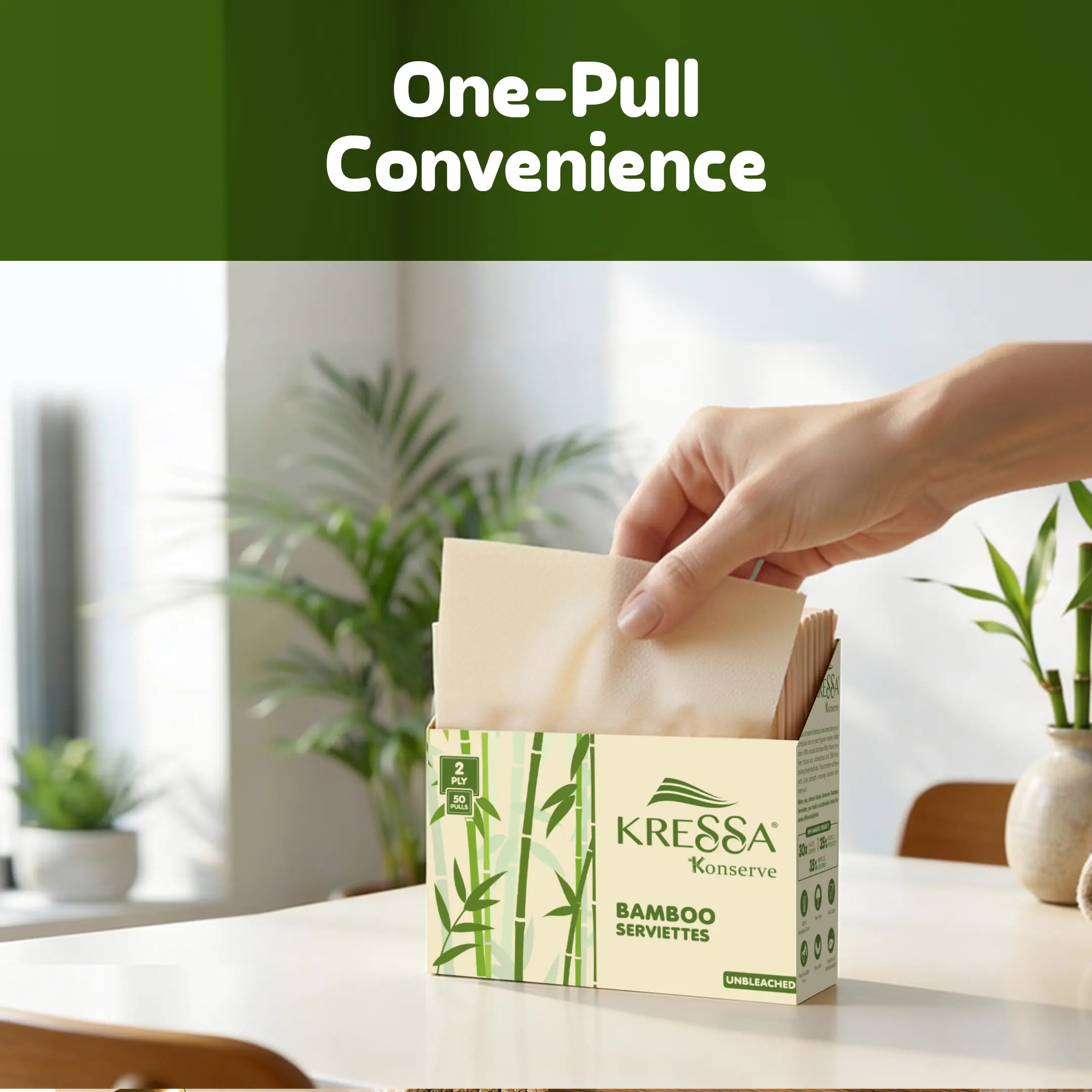 Kressa Konserve Bamboo Napkins, 2Ply, 50 Pulls, Eco-Friendly, Unbleached, Food Safe - image 5
